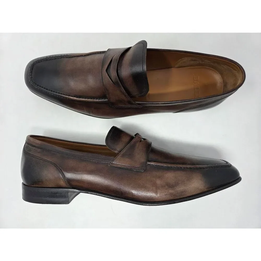 BALLY BRENT BROWN BLACK BURNISHED LEATHER PENNY LOAFER MENS SIZE 11.5 EEE WIDE